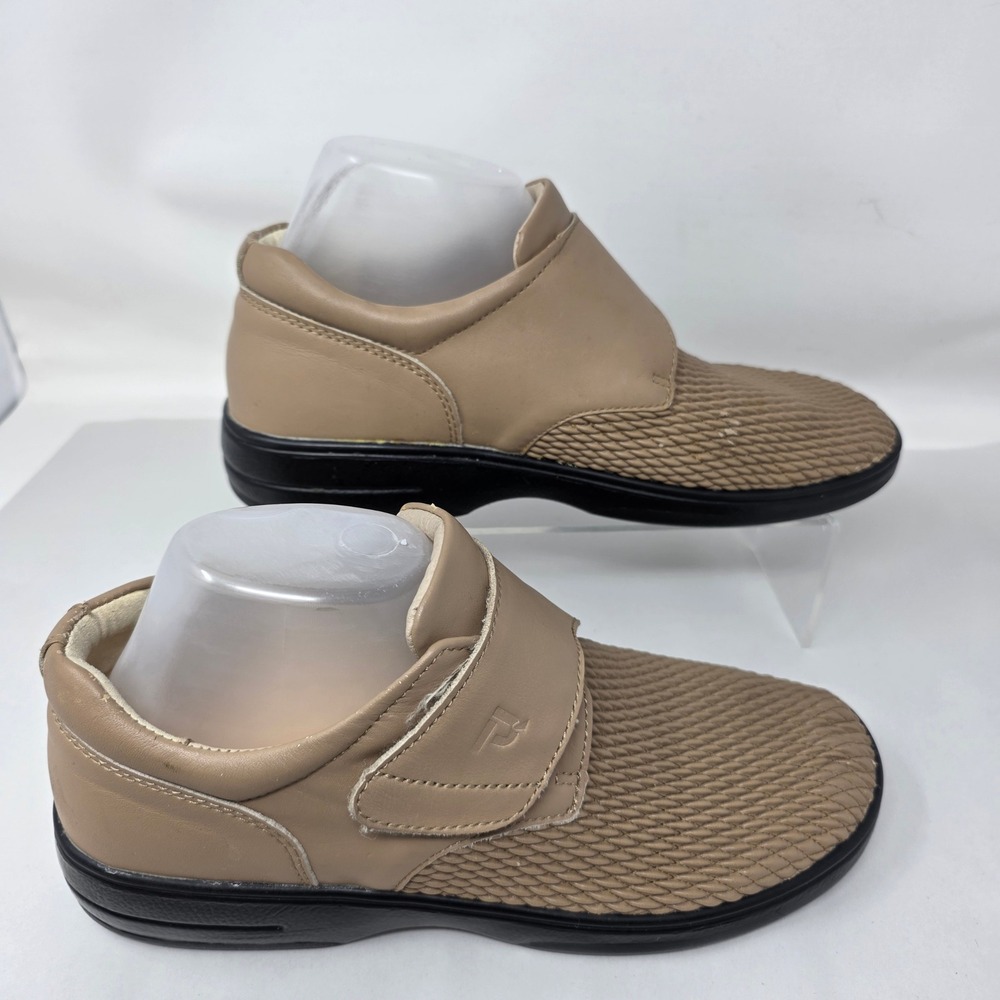 Propet Walking Shoes Womens 9.5 X WPRX25 Taupe Leather Woven Hook Loop Good